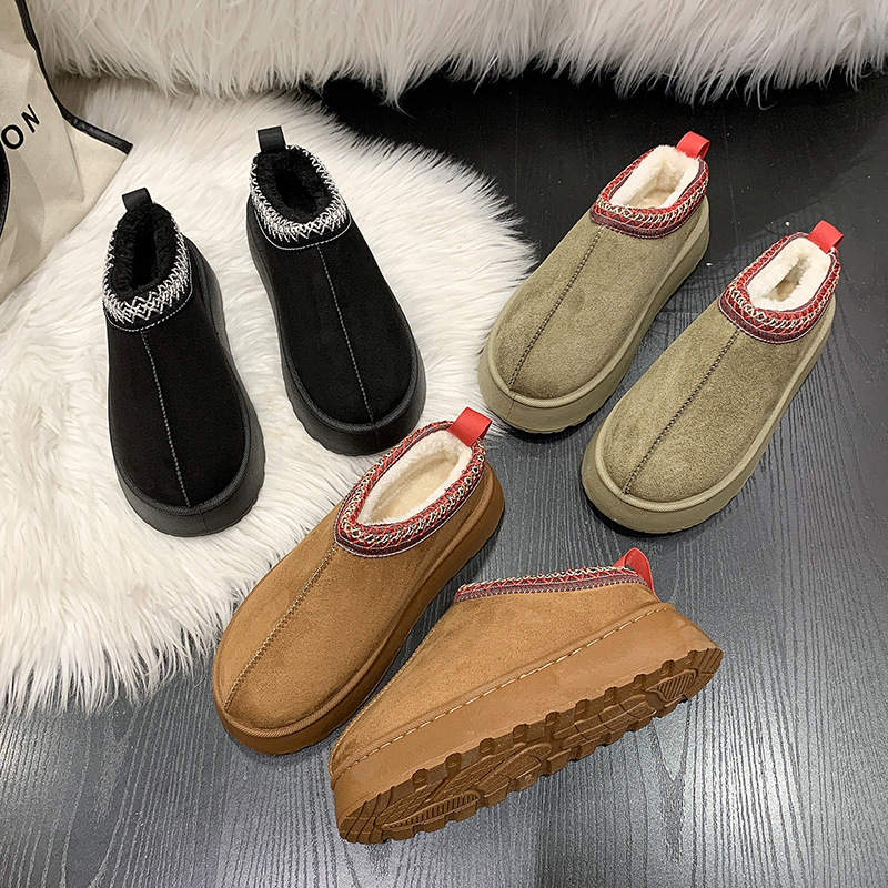 Women's cotton boots with velvet and fur one warm thick bottom sponge bottom without heel cotton shoes_voghion.com