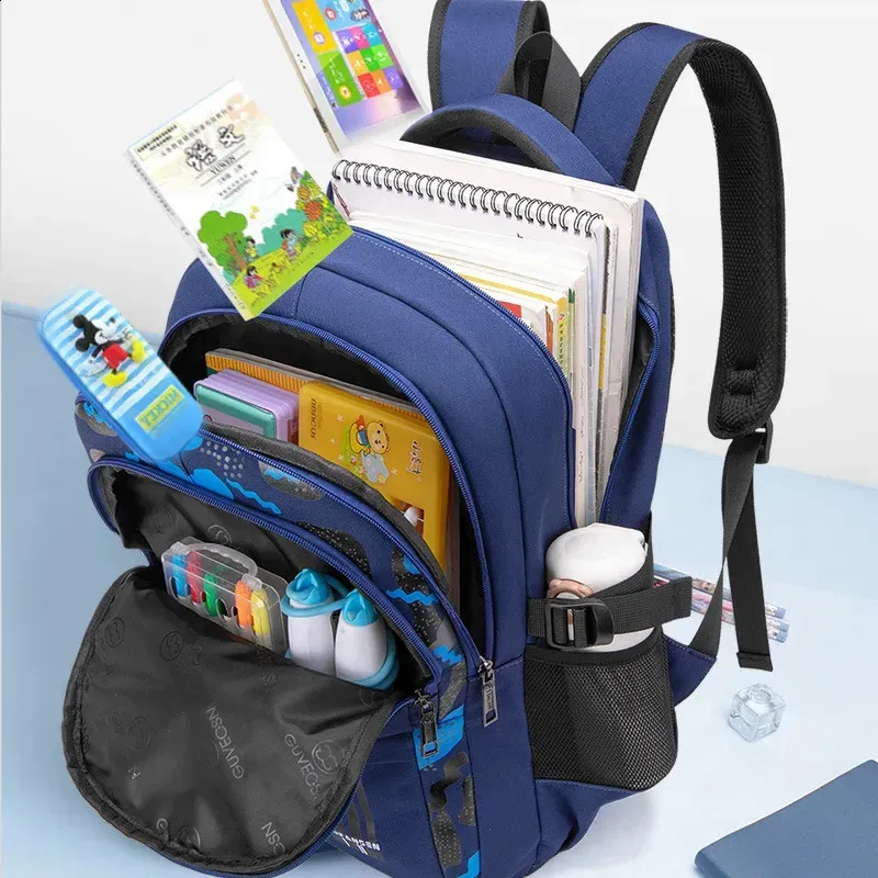 Rucksack für Grundschüler, Schulrucksack für Jungen, wasserdicht, mit Büchertasche, Lunchtasche und Federmäppchen_voghion.com