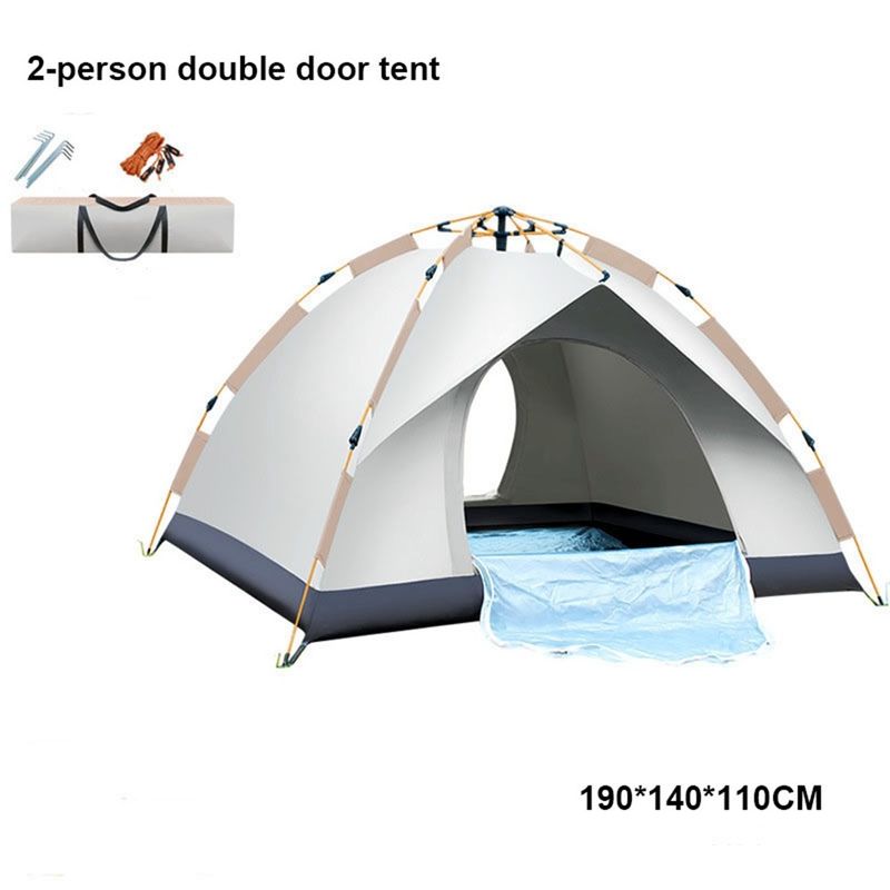 Draagbare, volledig automatische tent, snel te openen, 2-persoons, dubbele deur, opvouwbare kampeertent, tweepersoons strandtent_voghion.com