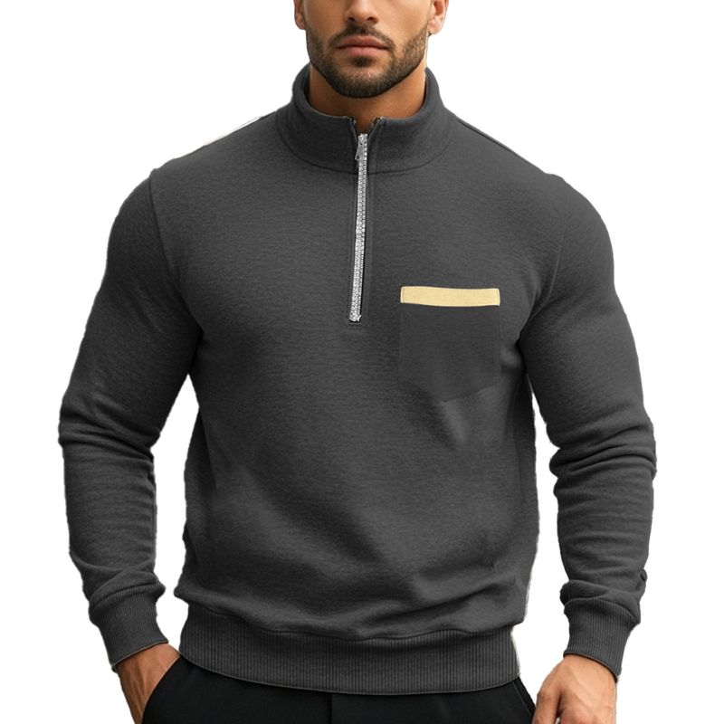 Herbst und Winter Neue Herren Sweatshirt Casual Reißverschluss Stehkragen Plus Samt Einfarbig Herrenjacke_voghion.com