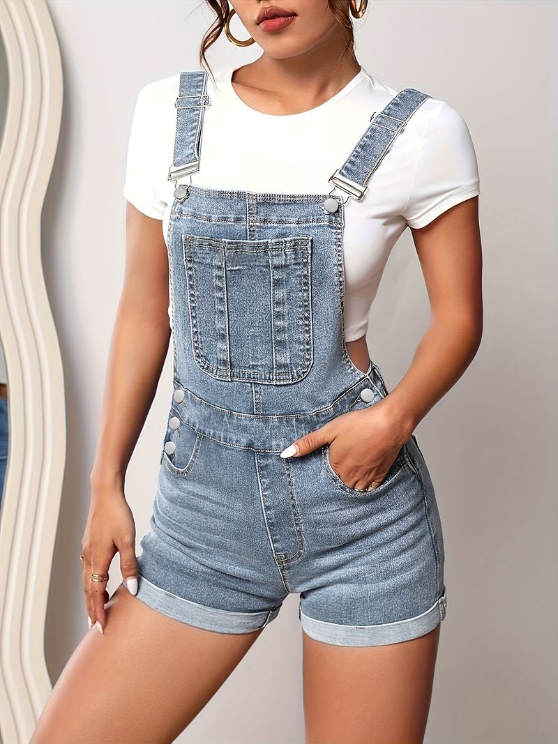 Macacão feminino com bolso slim fit macacão de uma peça shorts jeans_voghion.com