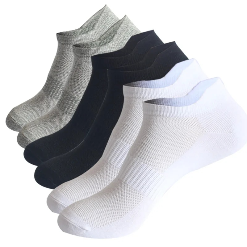 6 Pairs Men New Plus Size Sports Ear Mesh Spot Student Running Solid Color Cotton Boat Ankle Socks_voghion.com