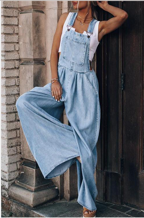 yeni kadın gevşek yan cep kolsuz denim tulum_voghion.com