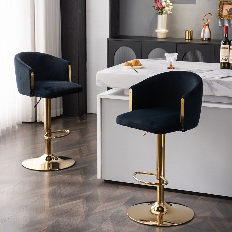 Drehbarer Höhenverstellbarer Barhocker Mit Rückenlehne, Goldenen Füßen, Schwarz (2er Set)_voghion.com