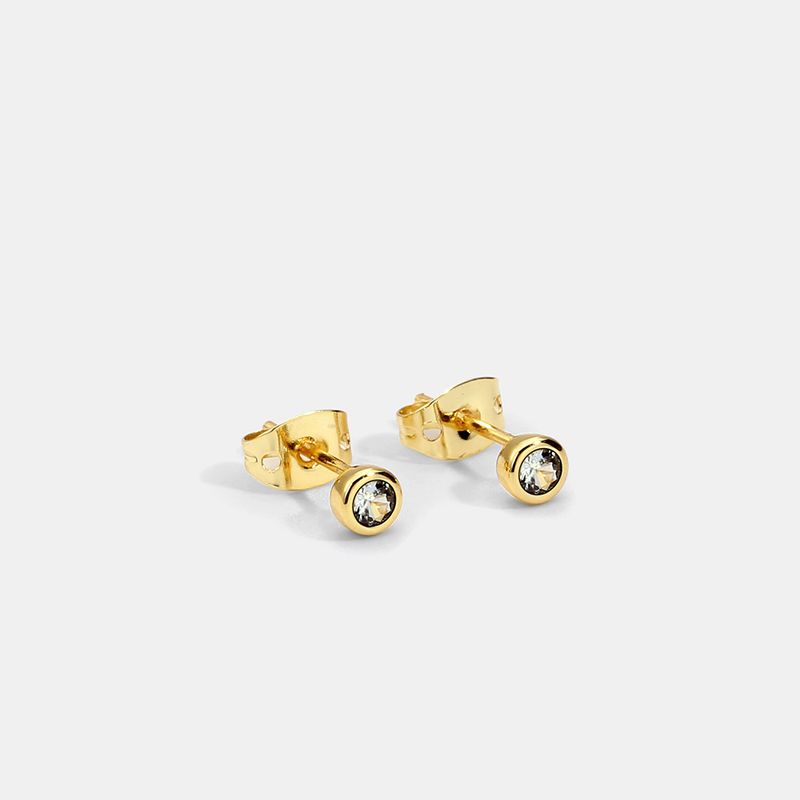 Sier Needle Zircon Female Temperament Simple Geometric Round Ear Bone Studs Mini Earrings_voghion.com