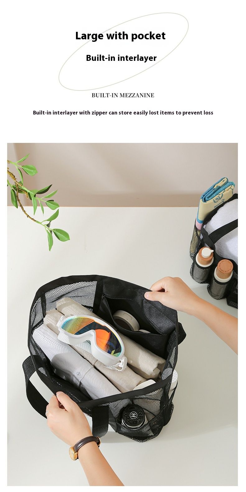 Borsa da spiaggia grande capacità borsa portaoggetti in rete per giocattoli borsa da viaggio multifunzionale borsa portaoggetti scavata per costumi da bagno_voghion.com