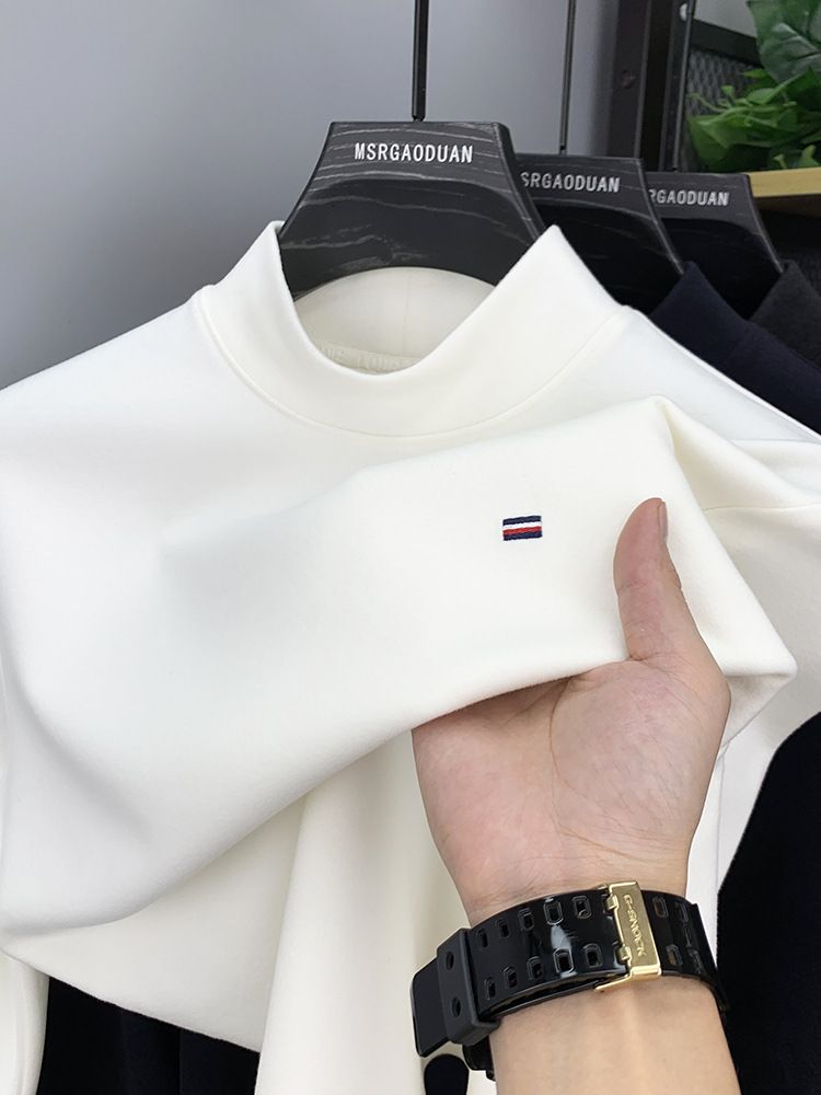 Maglione da uomo a maniche lunghe con collo alto e fondo in velluto a doppia faccia, spesso e caldo_voghion.com