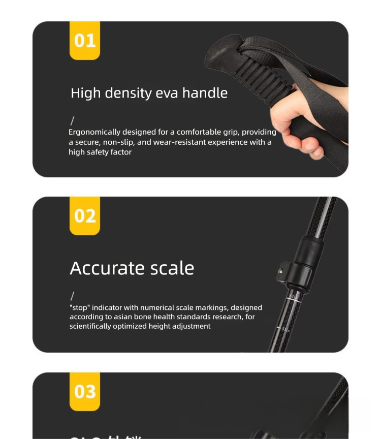 Ultra-light Fiber Three-section Straight Handle External Lock Telescopic Hiking Outdoor Climbing Carbon Walking Stick_voghion.com