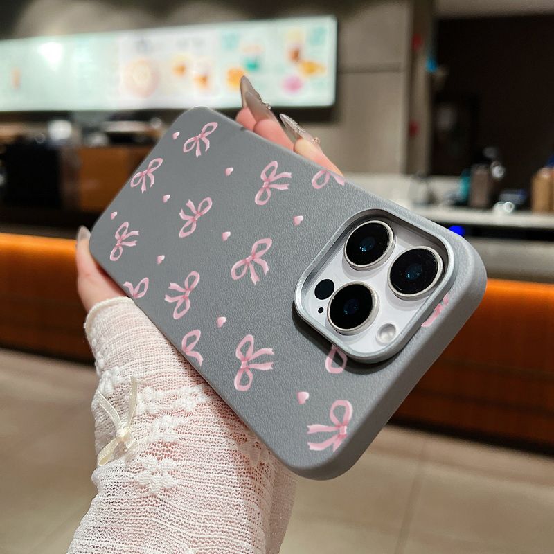 Custodia morbida in pelle con motivo a fiocco rosa per iPhone 16, 15 Pro Max, 14 Plus, 13, 12 Pro, 11, antiurto, in silicone_voghion.com