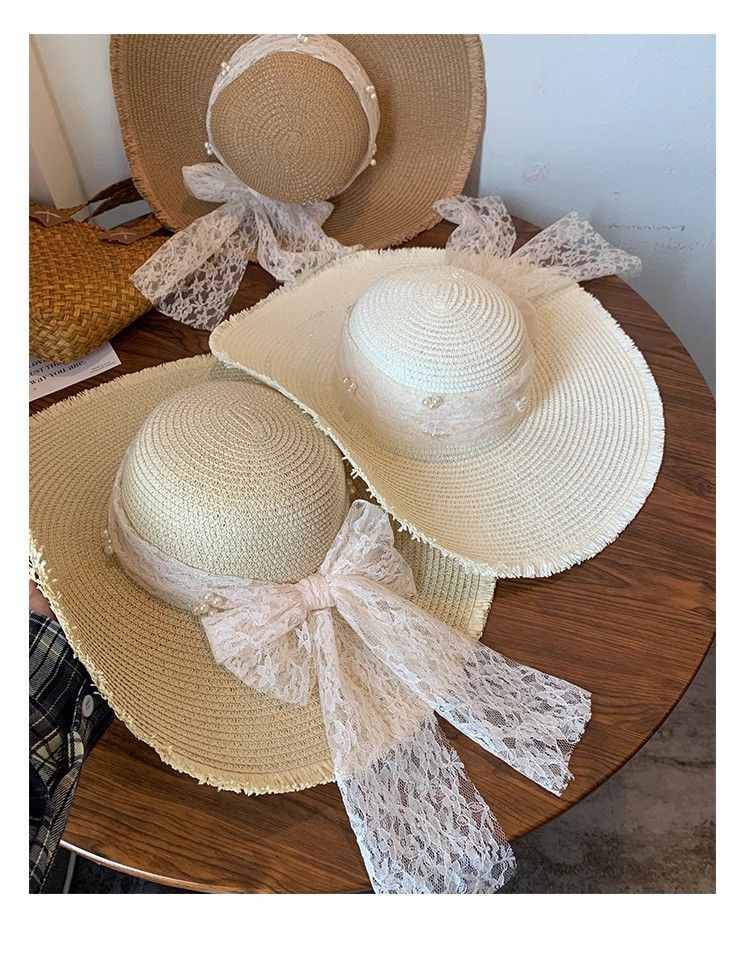 Sombrero de paja de ala ancha para mujer, nuevo sombrero de playa con protección solar 2025_voghion.com