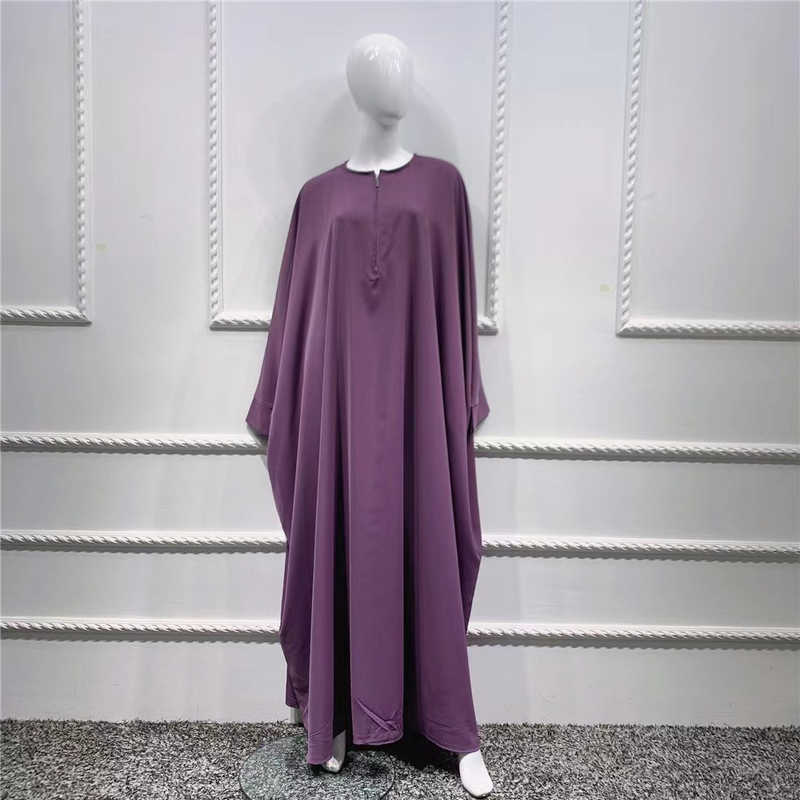 Women's dress full of solid color bat-sleeve robe plus-size dress_voghion.com