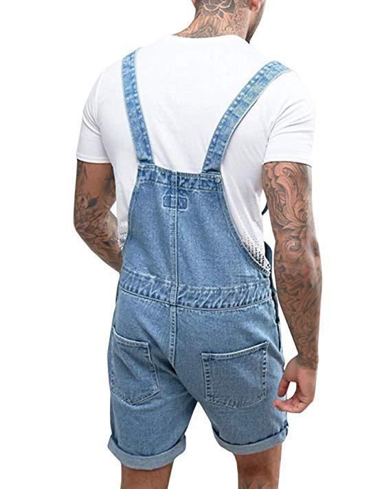 Men's Clothing Retro Men's Denim Ripped Shorts Overalls_voghion.com