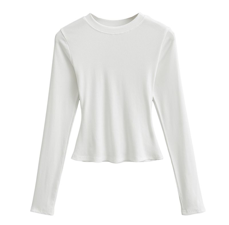Kim Kardashian Kento Round Neck Base Shirt For Women's Sring Tight Fitting T-shirt Long Sleeved Slim Fit Solid Color_voghion.com