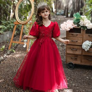 Robe de spectacle perlée pour enfants européens et américains, robe bouffante multicouche pour fille, robe de Noël pour enfants_voghion.com