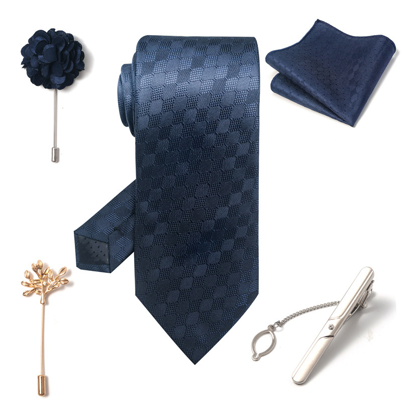 Set da uomo alla moda in tinta unita a righe con anacardi, confezione regalo da 6 pezzi, set con corsetto con fermacravatta e sciarpa quadrata_voghion.com