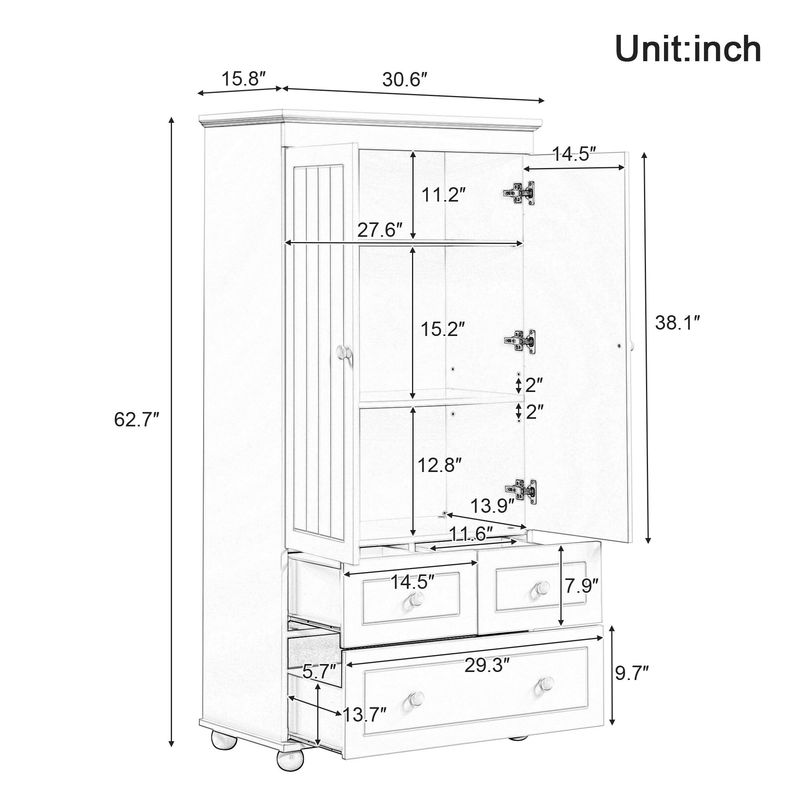Tall Storage Cabinet With Three Drawers For Bathroom/Office_voghion.com