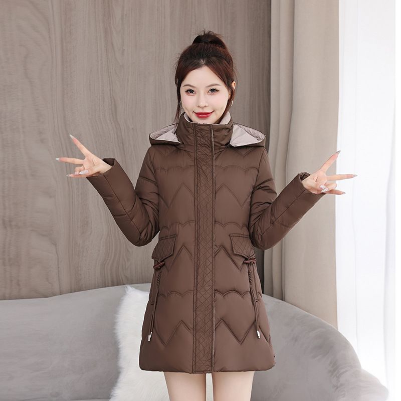 2025 Plus Size Koreanische Version Daunenjacke für Damen, mittellang bis lang, mit Kapuze, aus Baumwolle, explosiv_voghion.com