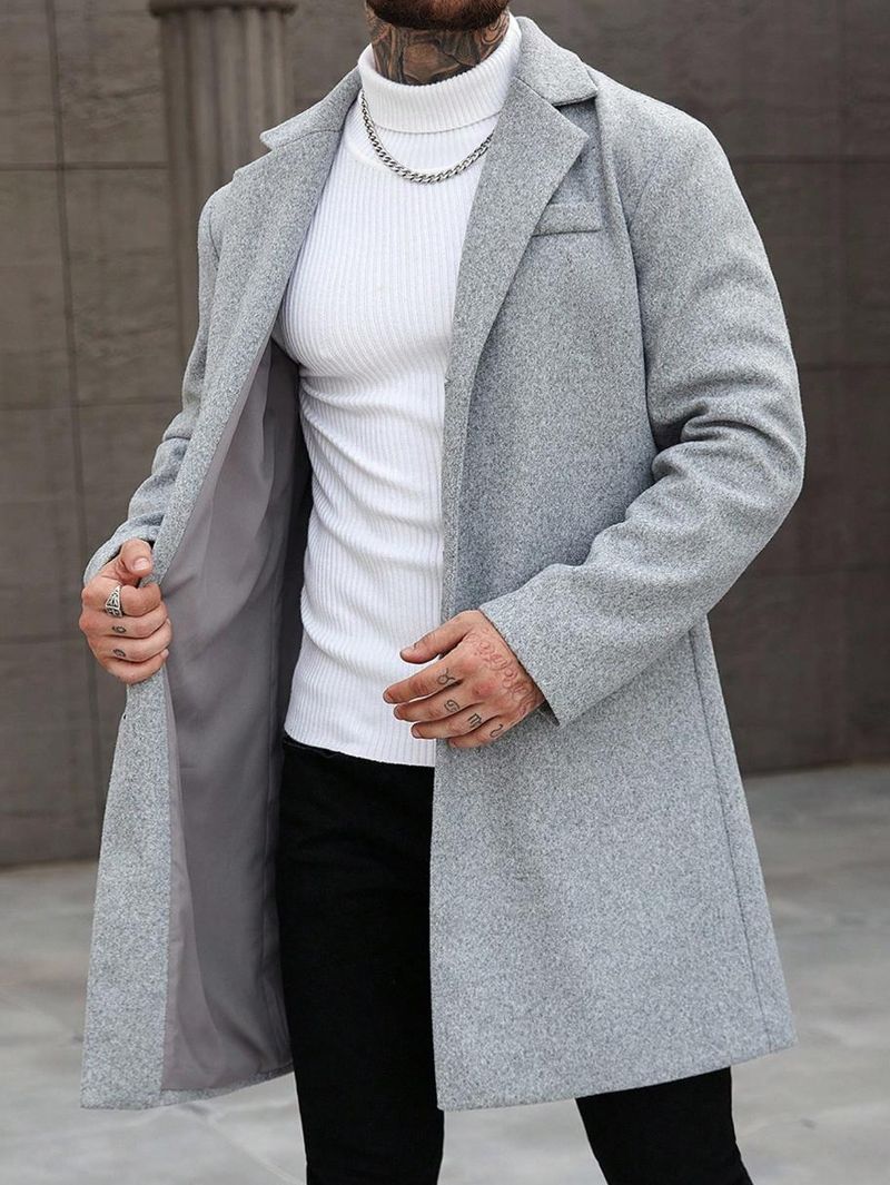 Men's Double-Faced Wool Blend Overcoat – Slim-Fit Long Trench Coat With Notched Lapel (Winter-Ready, Business & Casual)_voghion.com