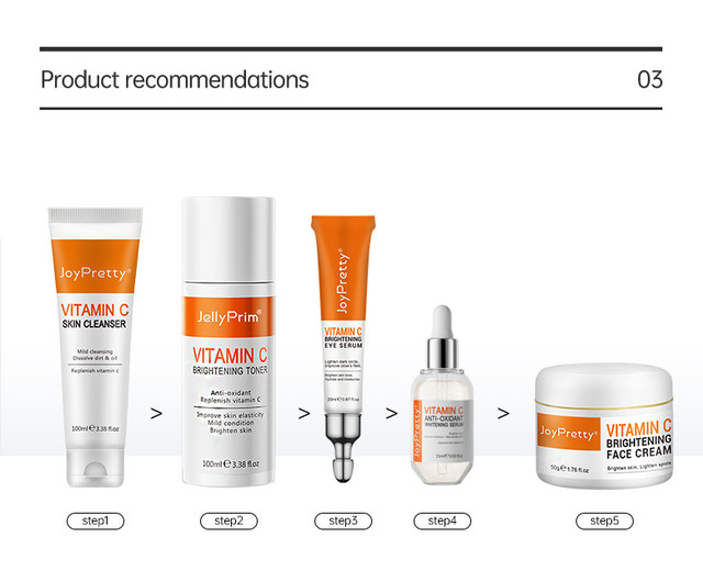 Joypretty vitamina c para clareamento facial, conjunto de cuidados com a pele de manchas escuras, creme de limpeza, hidratante, cremes para os olhos, kits de cuidados com a pele dos poros_voghion.com