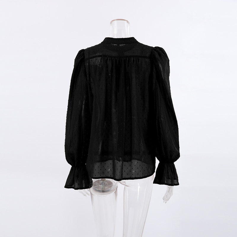 Camicia da donna in chiffon jacquard moda temperamento francese, nicchia femminile, camicetta con maniche a sbuffo e volant allentato_voghion.com