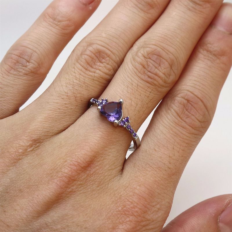 Natürliche Amethyst Zirkonia Silber Mode Hochzeit Herzförmigen Ring Schmuck Mädchen_voghion.com