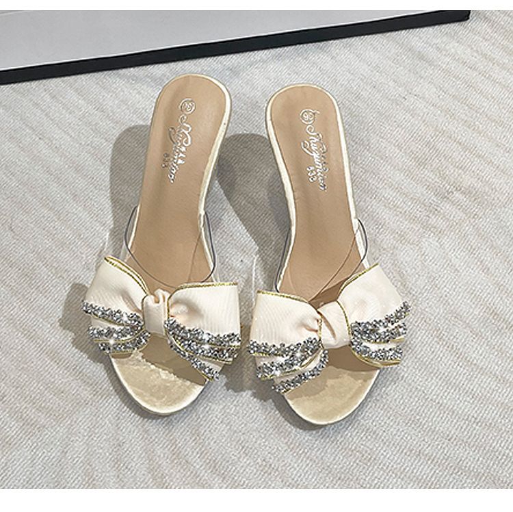 Versatile Wedge Sandals For Women - Crystal Clear High Heels With Bow & Rhinestone Details Platform Shoes Comfortable Beach Wedding Dressy Sandals_voghion.com