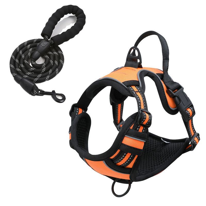 Pet Double Layer Explosion-Proof Dog Leash Buckle Collar Reflective Vest Harness_voghion.com