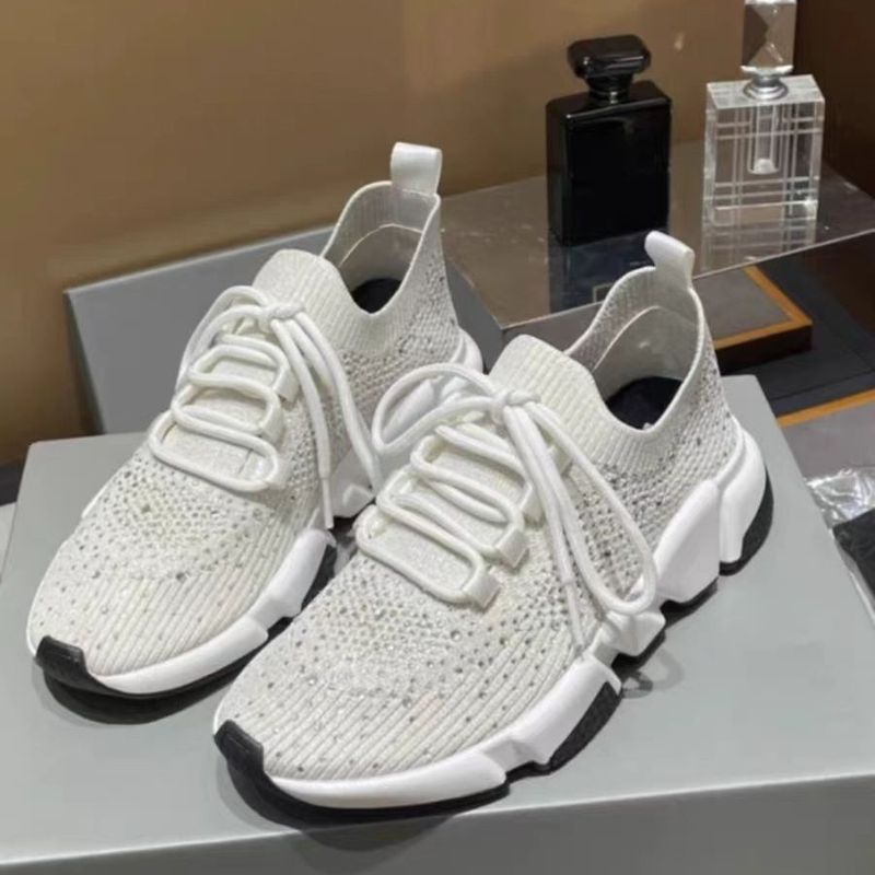 2024 New Flat Bottom Lace Up Knitted Elastic Breathable Water Diamond Socks Low Top Versatile Casual Couple Shoes Lazy_voghion.com