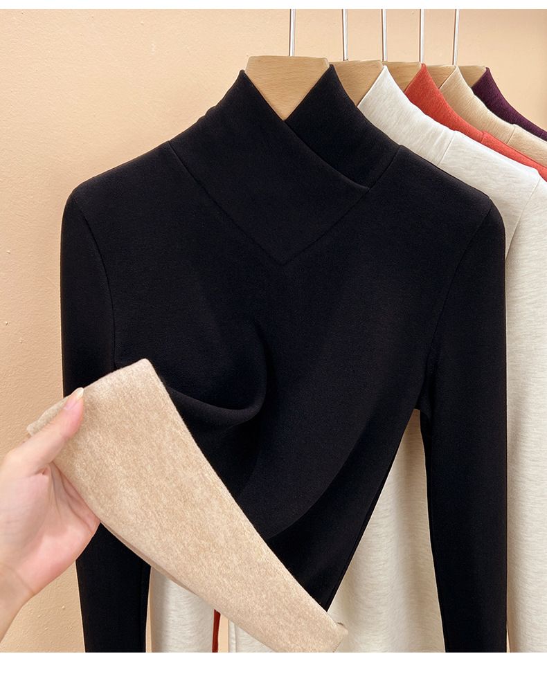 Soossn Women's Thermal V-Neck Long Sleeve Top - Soft Wool Silk Fleece Lined, Warm & Stretchy, Slim Fit, Comfortable Base Layer For Winter_voghion.com