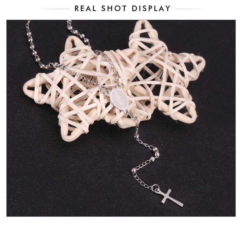 LUXUSTEEL Perline Collana lunga con croce di Gesù per donna Uomo Rosario in acciaio inossidabile cristiano cattolico religioso_voghion.com