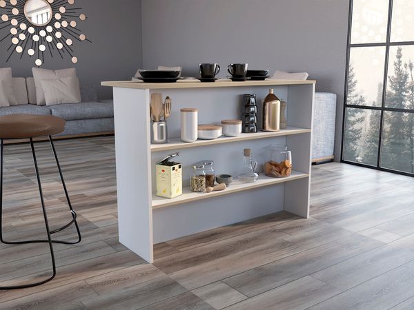 Britton Kitchen Island With Two-Tier Storage Shelf And Ample Workstation_voghion.com