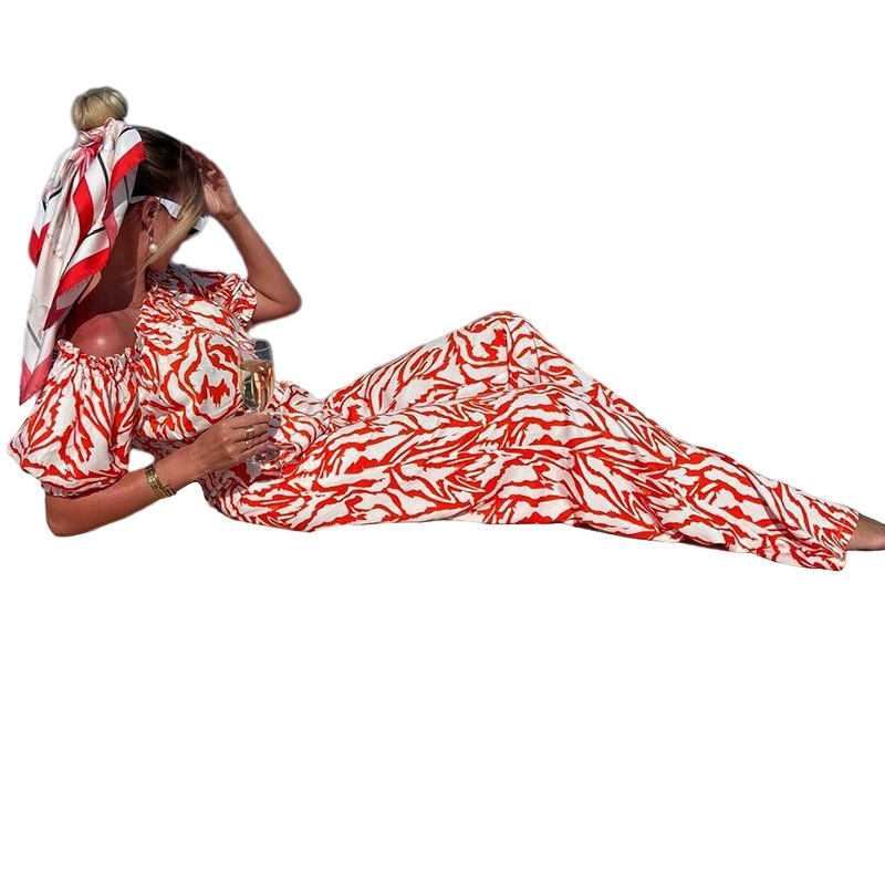 Damen-Stil, One-Shoulder-Kurzarm, modisch bedruckte Hose, zweiteiliges Hosen-Set_voghion.com