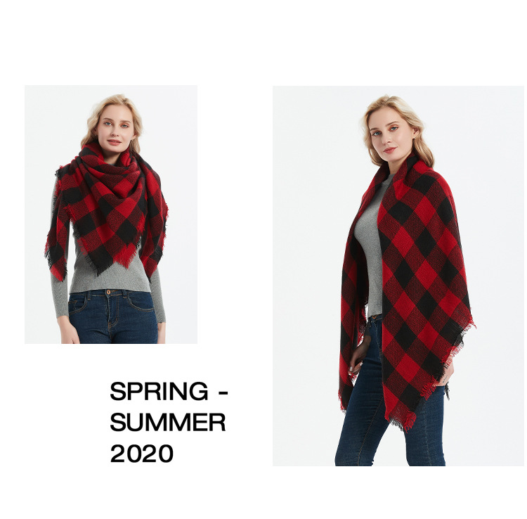Cachecol quadrado xadrez vermelho e preto feminino outono e inverno unissex_voghion.com