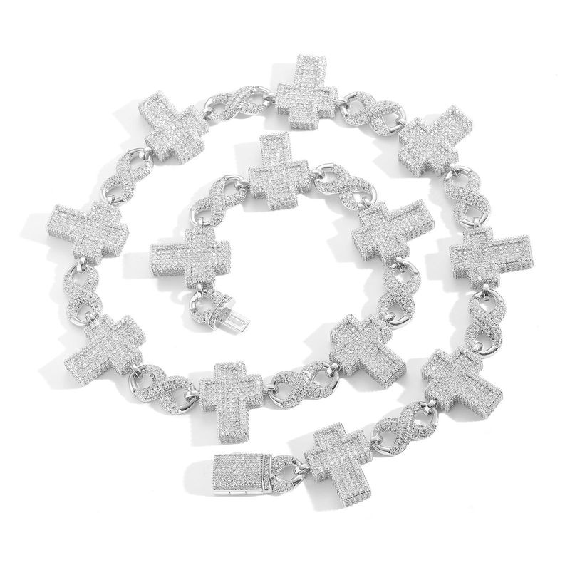 21 mm Kreuz 8-Form Volldiamant Kubanische Kette Personalisierte Herren Hip-Hop Rapper Kreative Halskette_voghion.com