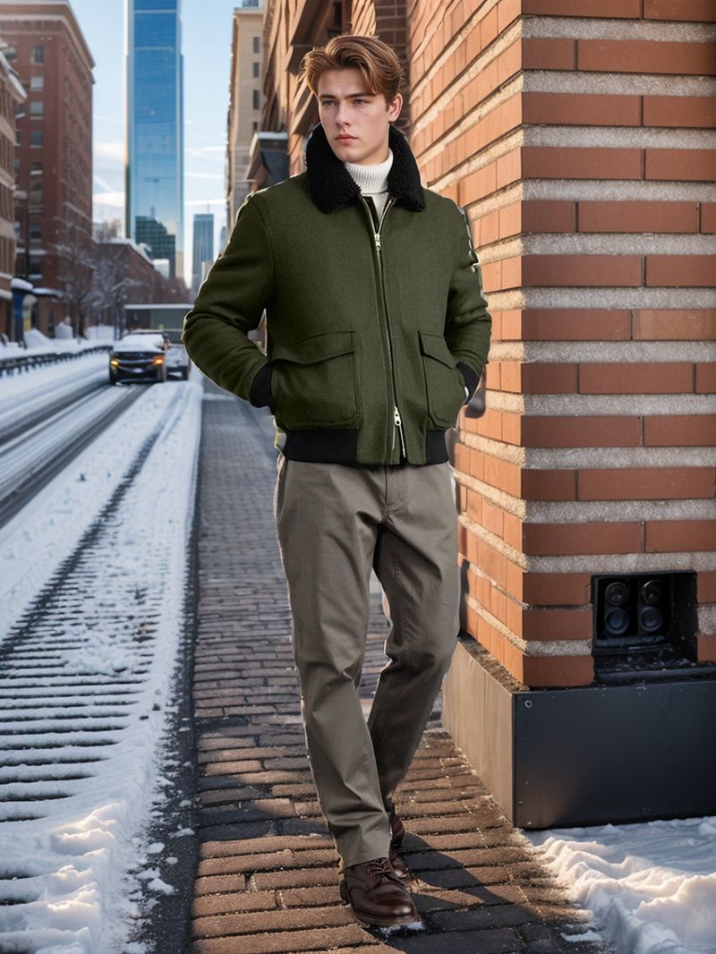 Herenkleding Wollen jassen Op voorraad Cross Border Casual Koreaanse stijl Bontkraag Heren herfst en winter Trendy wollen jassen Herenkleding_voghion.com