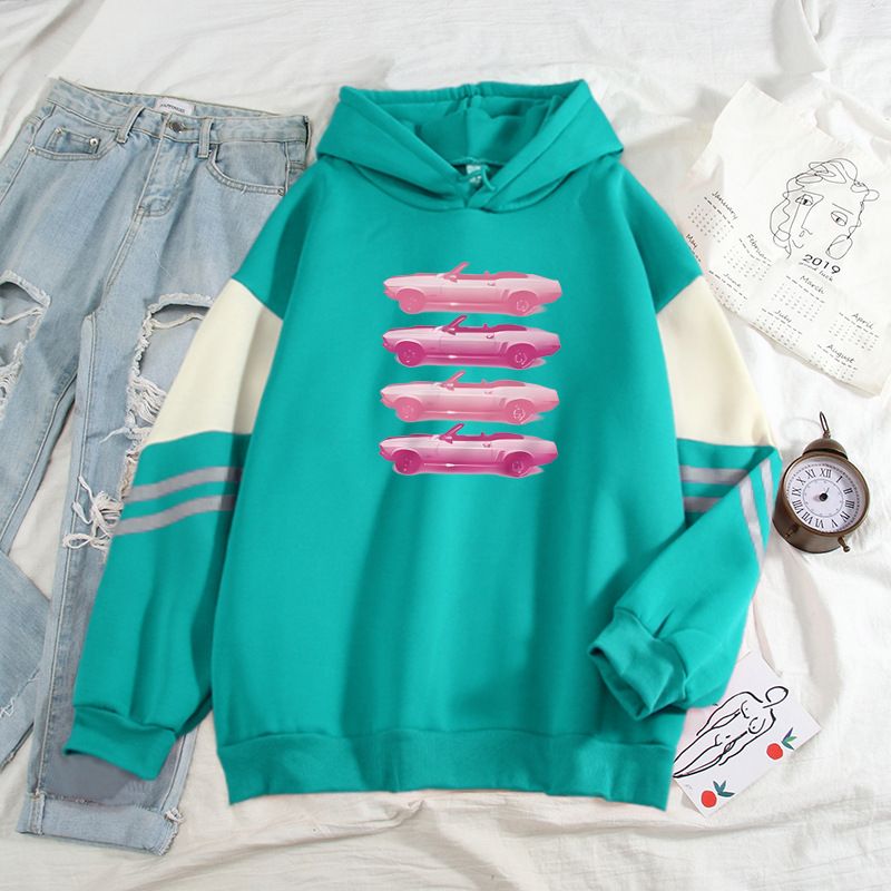 American Style Color Block Sweatshirt für Männer, Loose Fit, Nischenrosa, Sportwagenhemd, Pullover, Oberbekleidung, Cool und_voghion.com