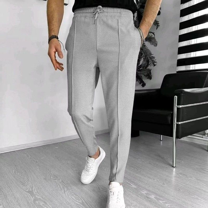 Pantaloni da jogging da uomo in maglia a nido d'ape - Pantaloni casual traspiranti in misto cotone con coulisse per palestra e streetwear (nero/bianco/grigio/kaki/blu navy, S-XXL)_voghion.com