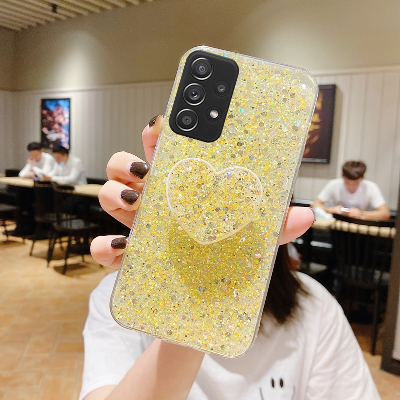 Shiny Glitter Heart Love Telefonholder Etui til Samsung Galaxy A12 A22 A32 A42 A52 A72 A13 A23 A33 A53 A73 4G 5G Silikone_voghion.com