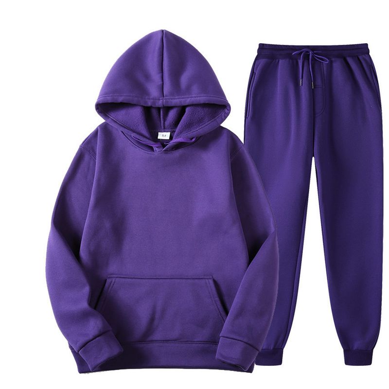 Sweat à capuche en polaire pour hommes, ensemble de pull de sport de couleur unie, à la mode, nouvelle collection 2024_voghion.com