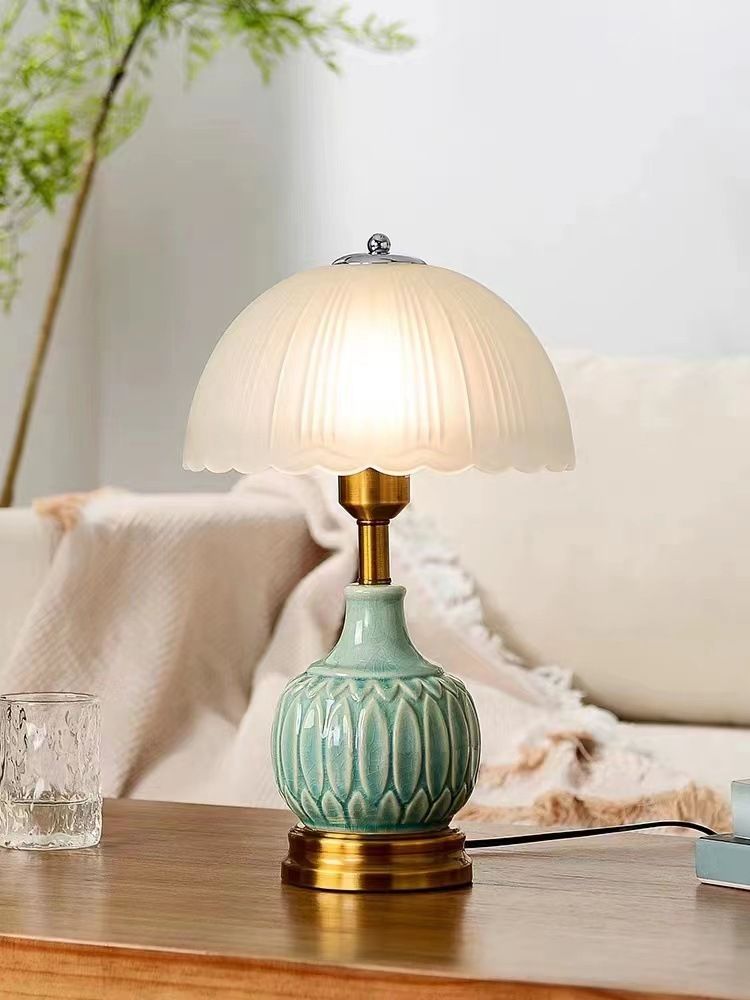 European Style Table Pastoral Ceramic Glass LED Study Desk Smart Lighting Bedroom Decorative Bedside Lamp_voghion.com