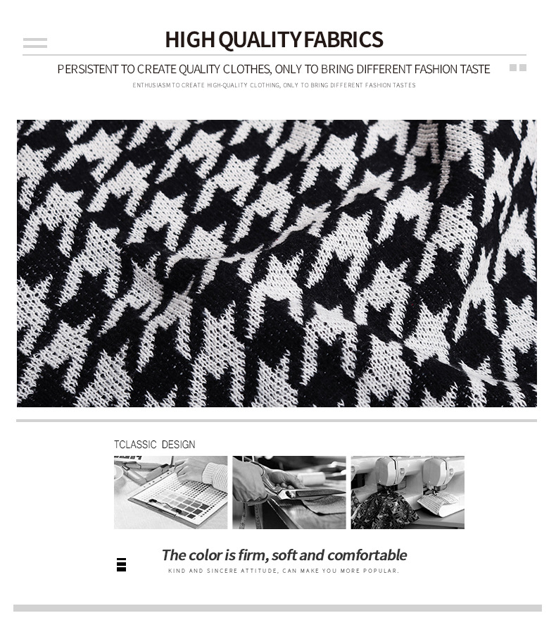 Europäesch an amerikanesch laangärmlech Pulloverjackett am Pied-de-poule-Stil fir Fraen_voghion.com