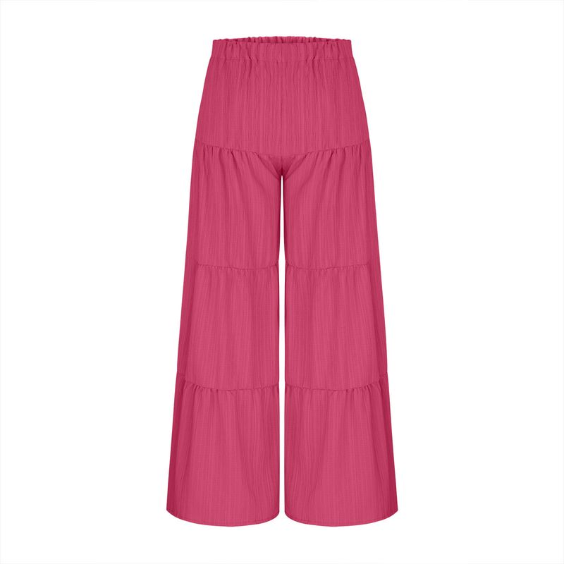 Calças largas femininas com cós elástico - Calças casuais confortáveis para o trabalho e uso diário_voghion.com