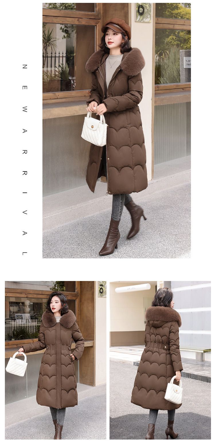 Cappotto lungo imbottito da donna con cappuccio di pelliccia staccabile, parka invernale oversize, giacca calda a trapezio per uno stile casual (disponibile in beige, kaki)_voghion.com