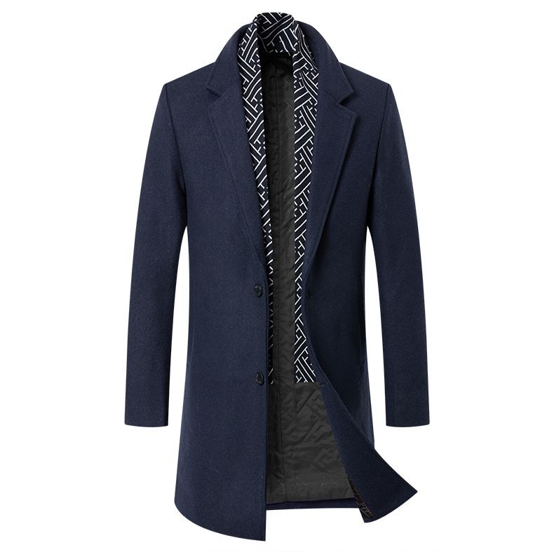 Trench da uomo in misto lana con sciarpa - Elegante soprabito lungo per l'inverno (cammello, nero, grigio) - Vestibilità slim e antipiega_voghion.com