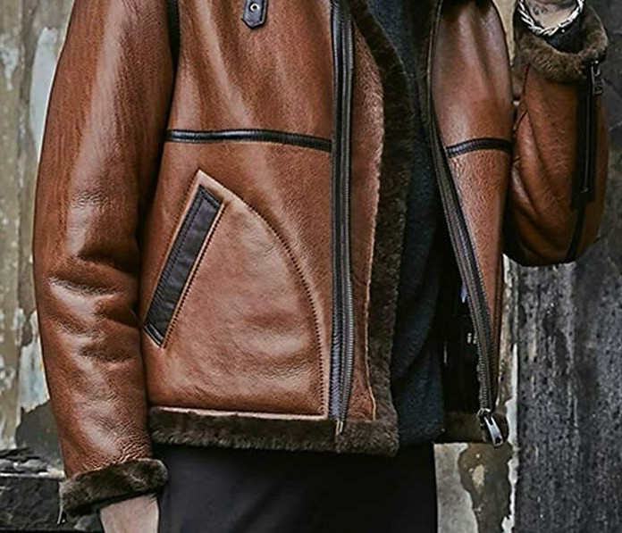 Men's fall and winter fur one-piece two-tone patchwork flight jacket_voghion.com