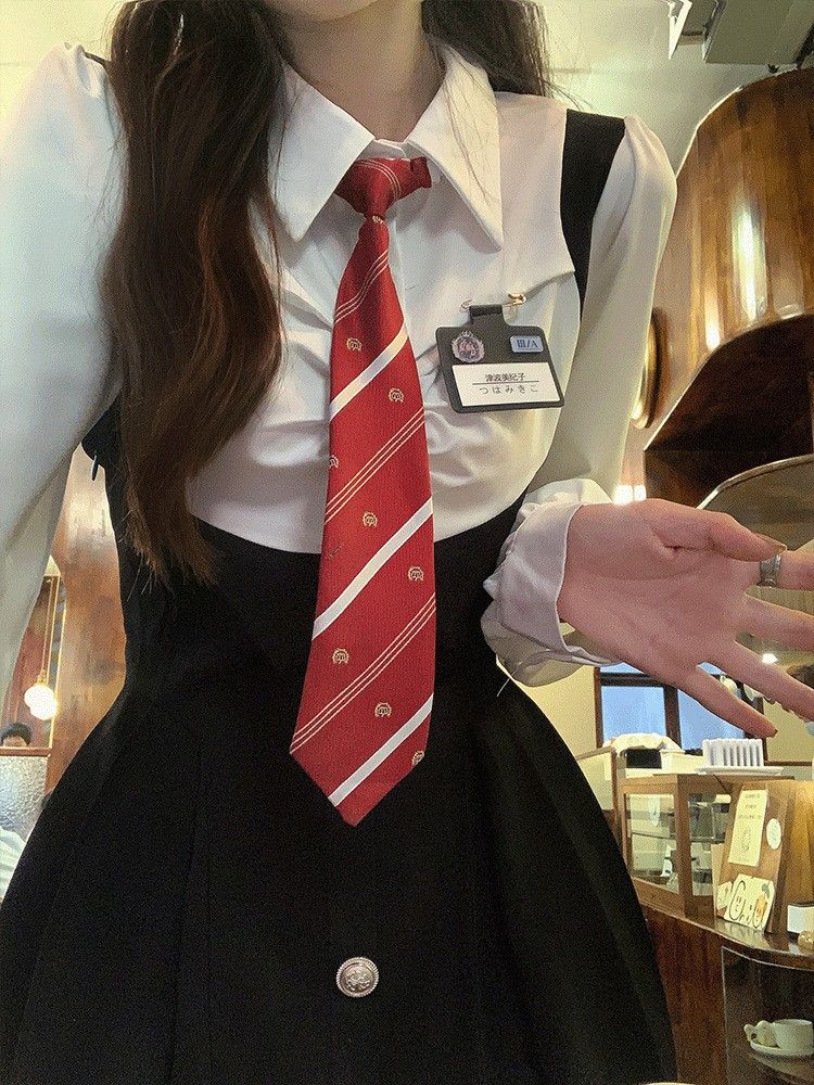 Uniforme giapponese JK rossa per studentesse, stile college, cravatta lunga scozzese a righe, senza bisogno di annodare_voghion.com