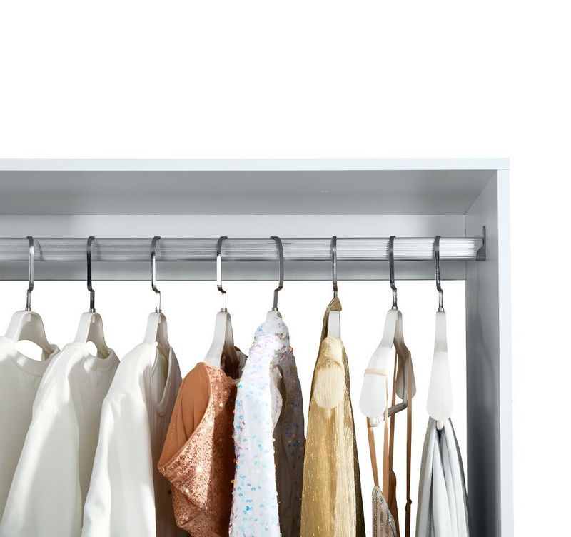 Wooden Closet System With 4 Drawers Storage Cabinet 2 Hanging Rails And Shelves Clothes Built-in Garment Rack Walk-in Closet Organizer For Bedroom White 63"W X 15.7"D X 70.8"H -- 2 Packages_voghion.com