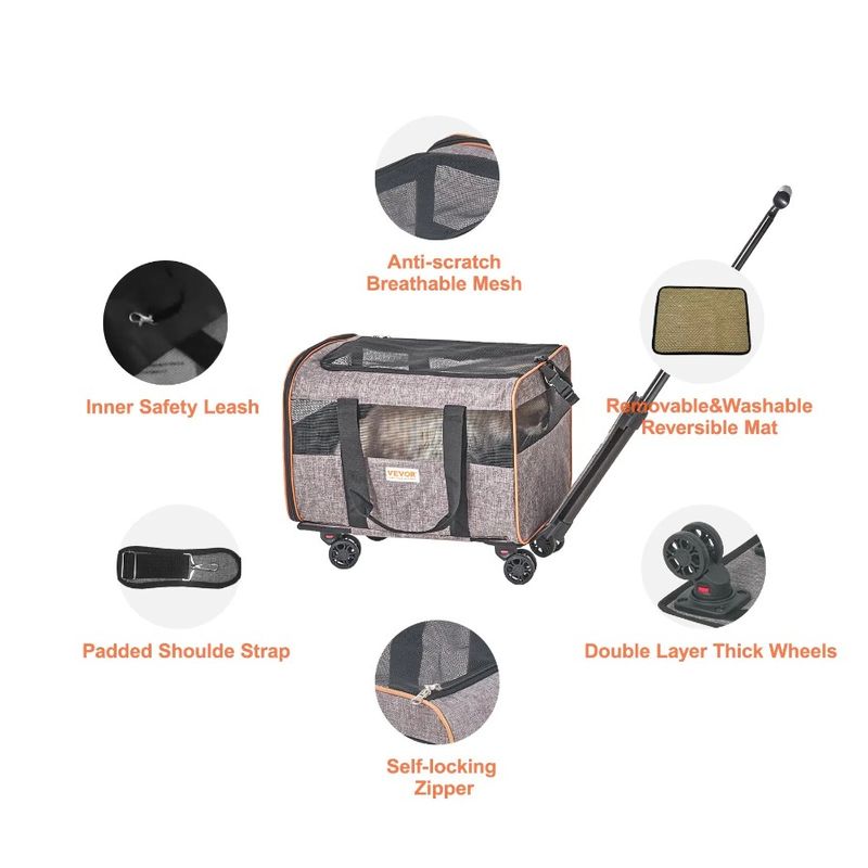 Shoulder Handle And Wheels, Carrier Dog Carrier Approved Rolling With Whee Strap, Cat With Airline Pet Telescopic Carrier With_voghion.com