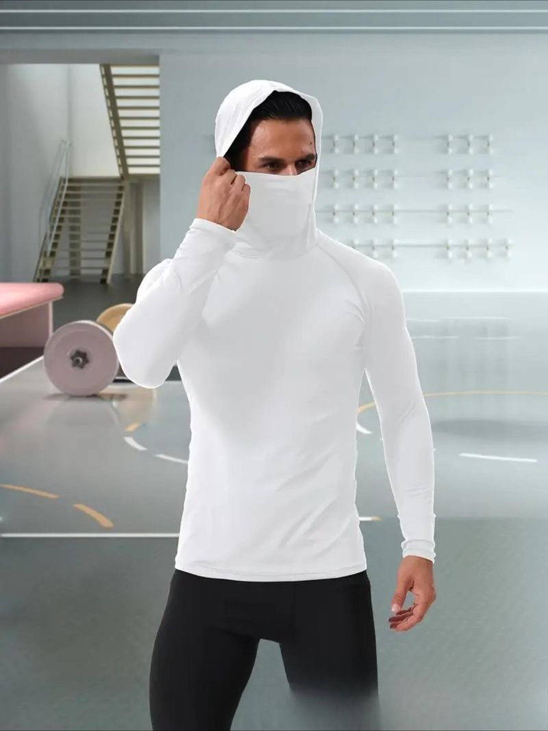 Outdoor-Sportarten, hochelastisch, schnelltrocknend, Radtraining, enger Rollkragenpullover mit Kapuze und langen Ärmeln_voghion.com