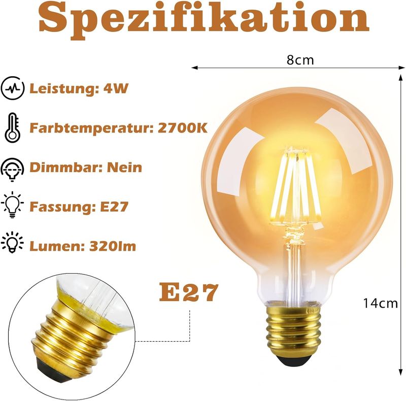 Glitzerlife LED Glühbirne 2er E27 Vintage Lampe -G80 Warmweiß Filament Leuchtmittel 2700K 4W Glühlampe Glas Antike Energiesparlampe Für Hotel Haus Café Bar_voghion.com